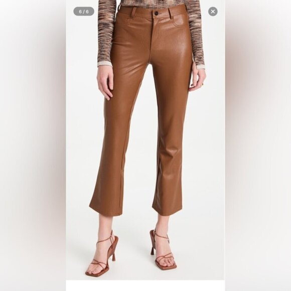 Paige Claudine Ankle Flare Jeans Faux Leather in Dark Argan size 28 NWOT - Picture 2 of 15